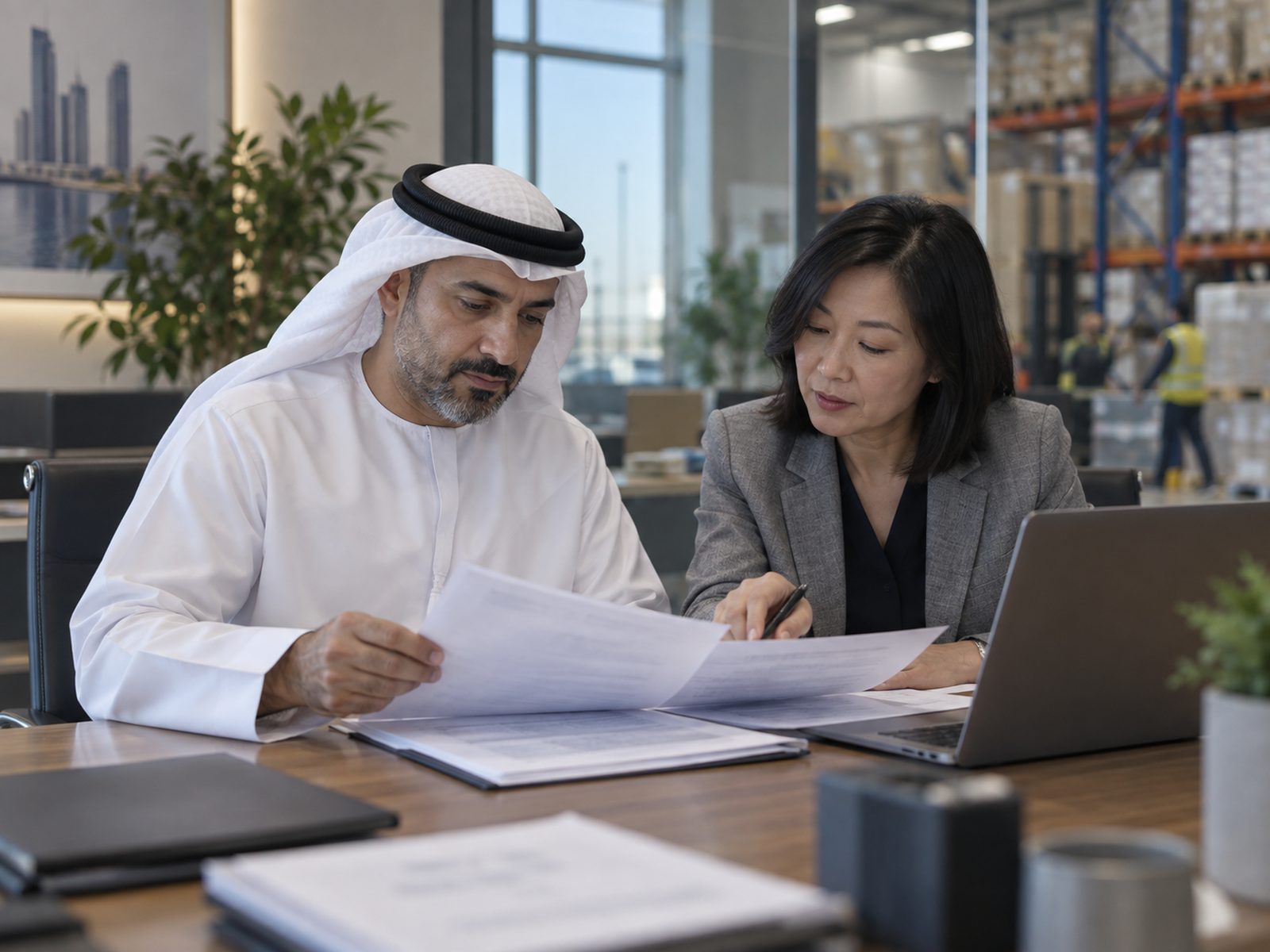 Procurement team reviewing orders in a distribution office